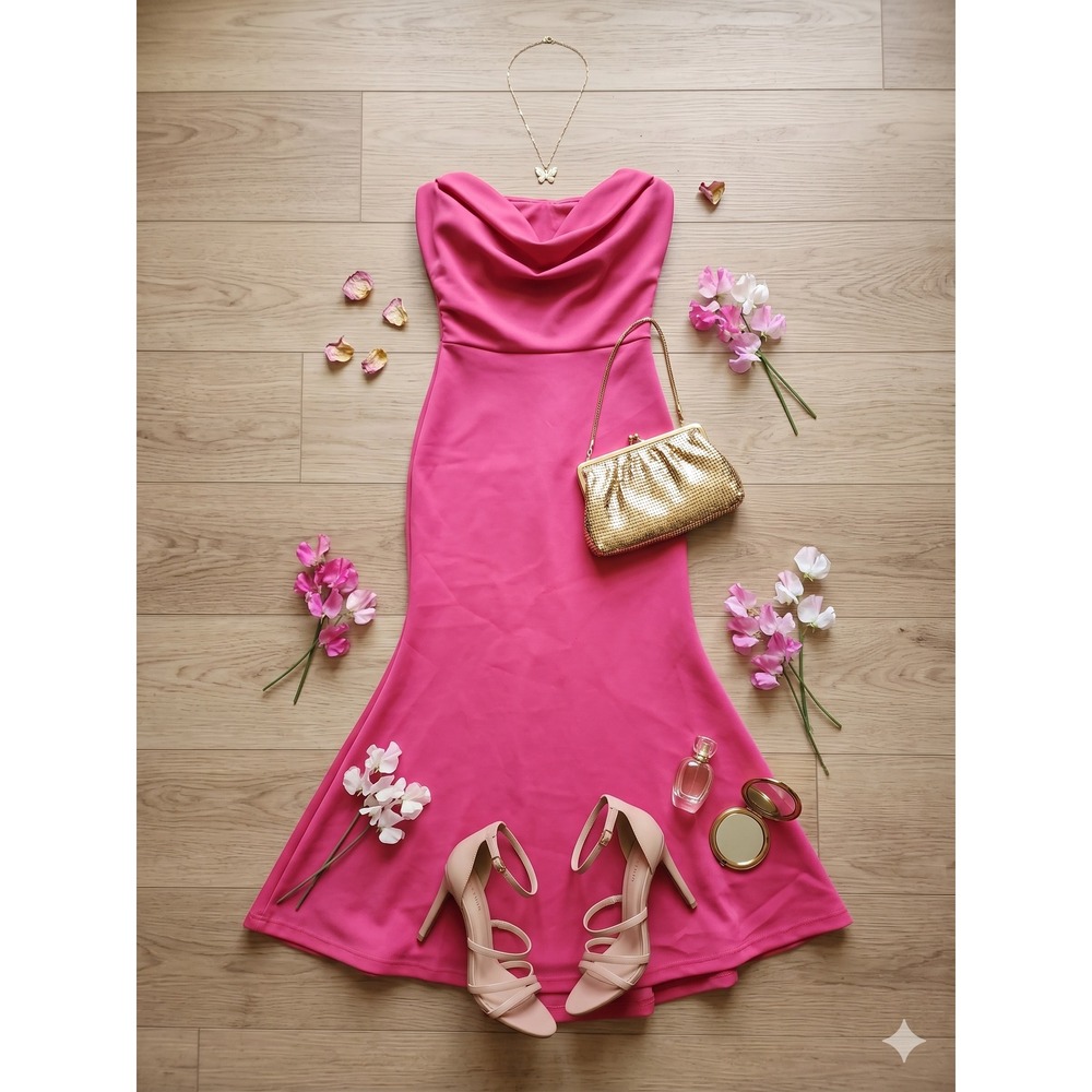 Mermaid Gown Women Small Pink Excellent Strapless Cowl Neck Formal Dress